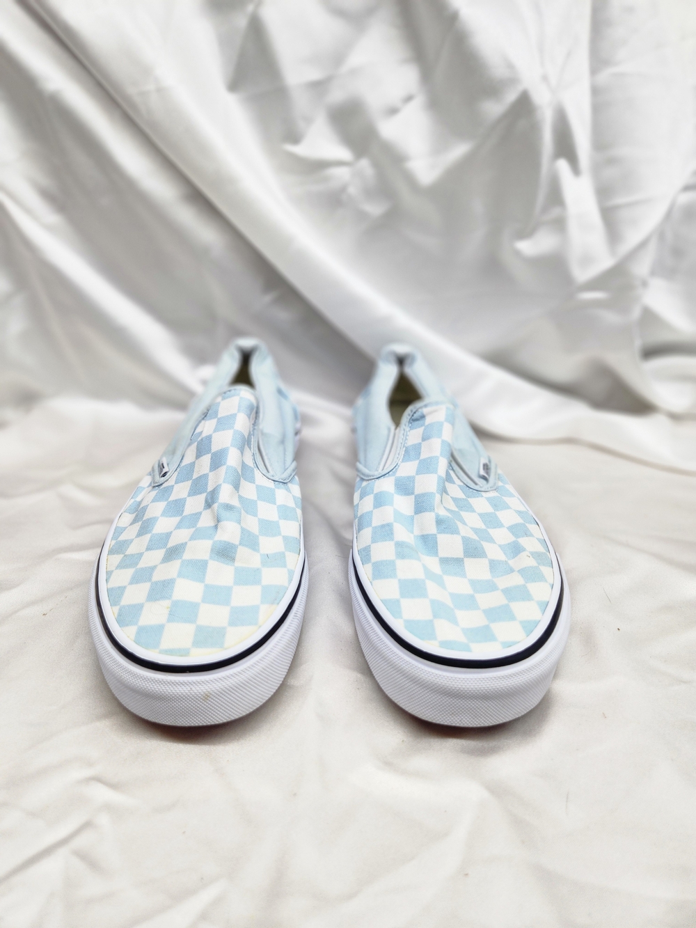 Vans Slip-On Checkerboard Sneakers - Light Blue & White